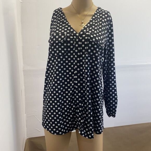VERVE Ami women's size M  top Navy white Long sleeve Round neck  Rayon Pre Owned - Picture 1 of 10